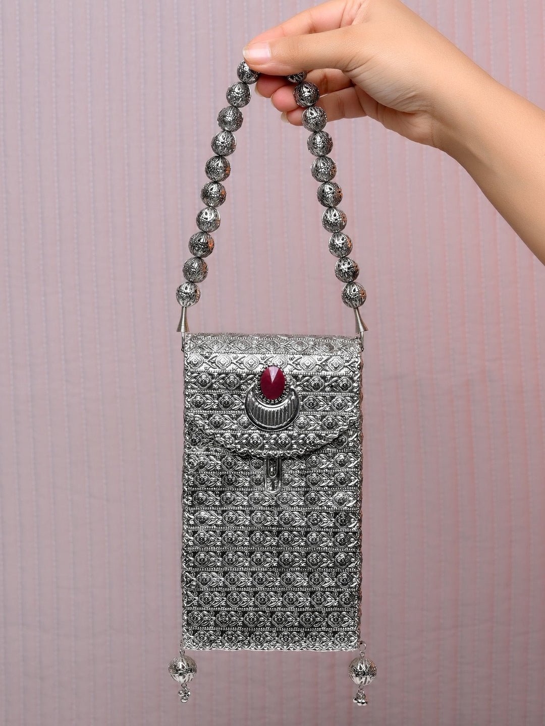 Kangna Ruby Silver Mobile Pouch - qivii