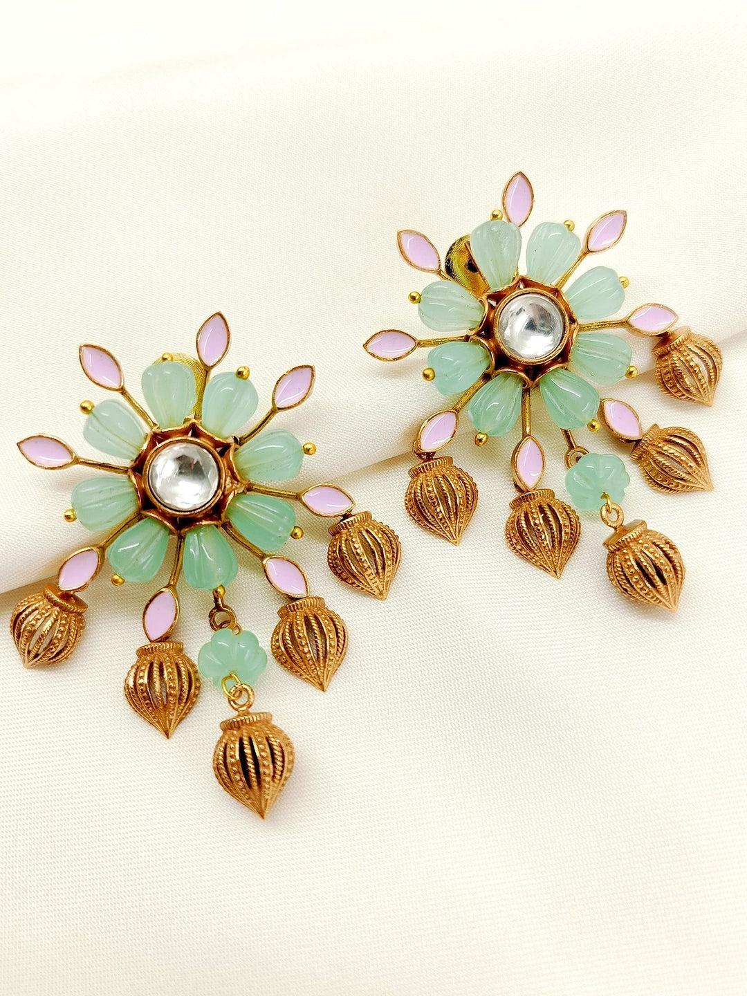 Close-up of Lavina Mint Green Boutique Top with Antique Gold Plated Brass Metal 