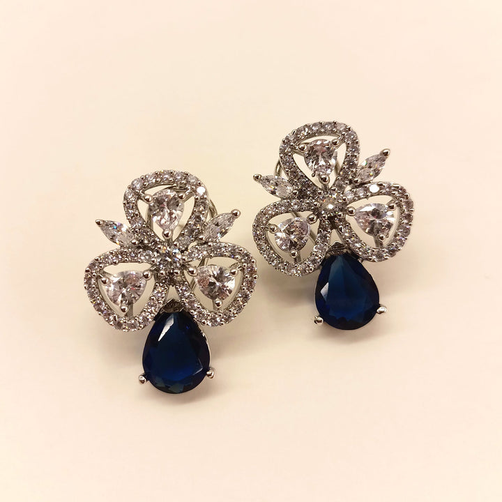 Stylish American Diamond Studs with Semi Precious Blue Sapphire Stones