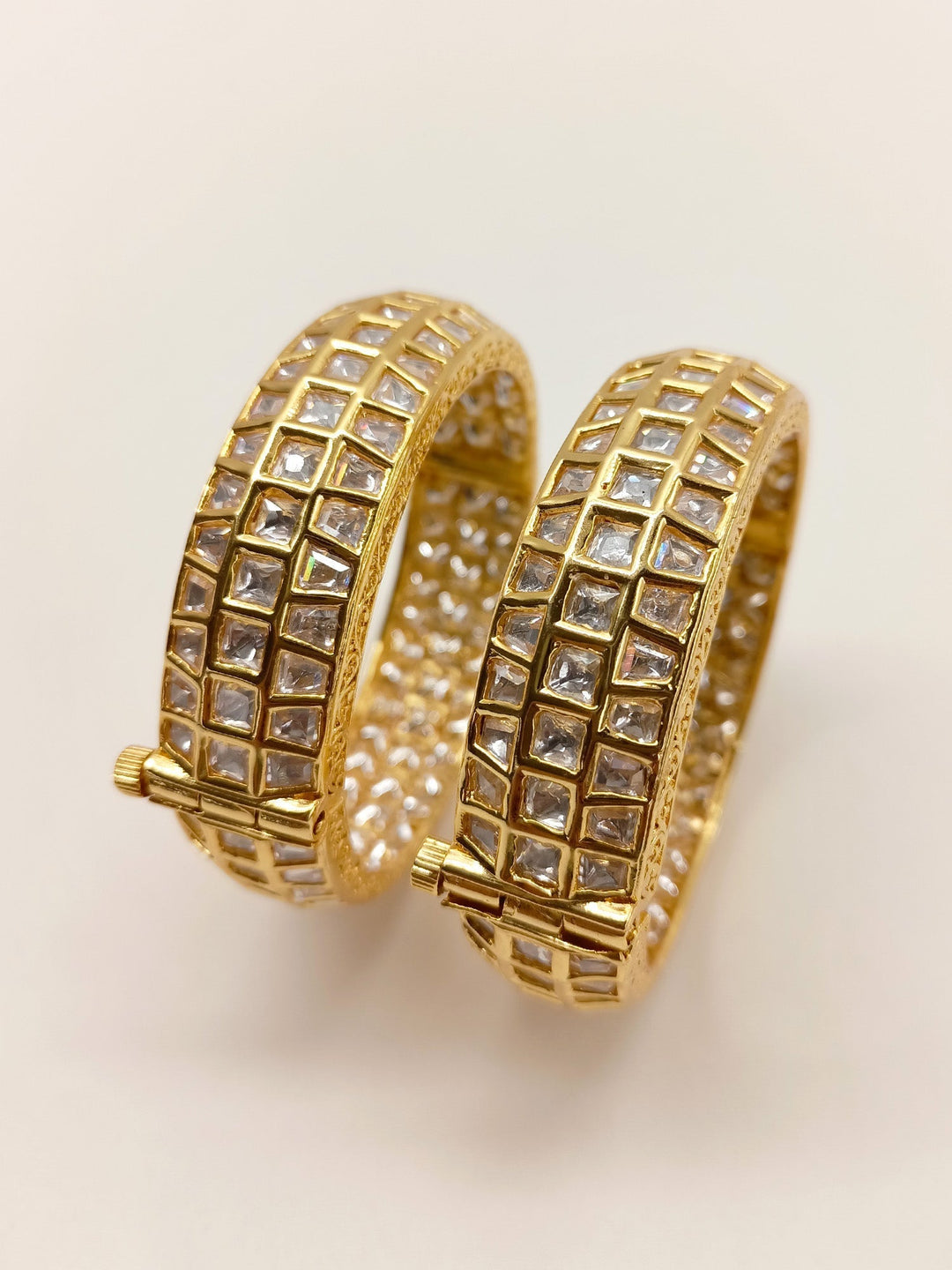 Phaani Gold Plated Kundan Kada Set Of 2 - qivii