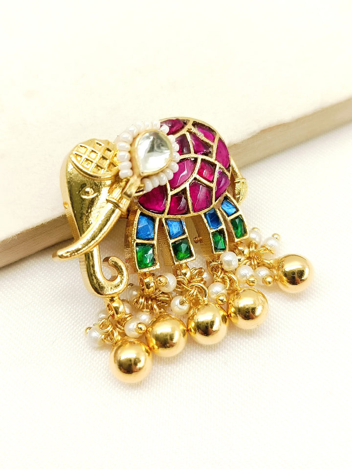 Hashika Multi Colour Elephant Brooch - qivii