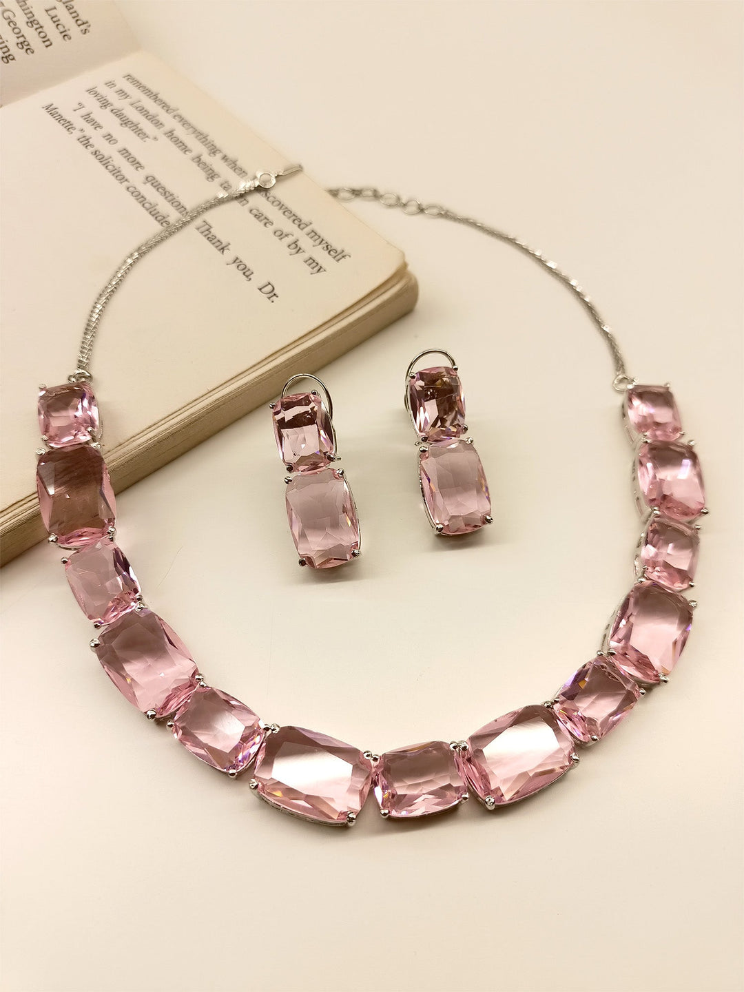  Gorgeous Damini Pink Swarovski Stone Necklace Set, crafted with silver plated brass metal for a stunning and sparkling look