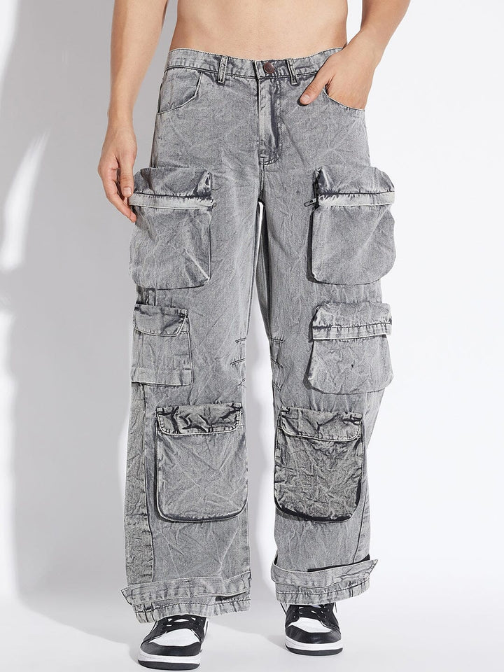 Stone Washed Baggy Cargo Pants