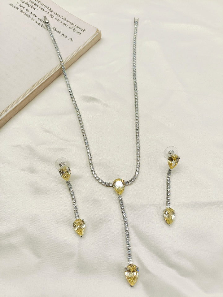 Cureza Yellow American Diamond Necklace Set - qivii