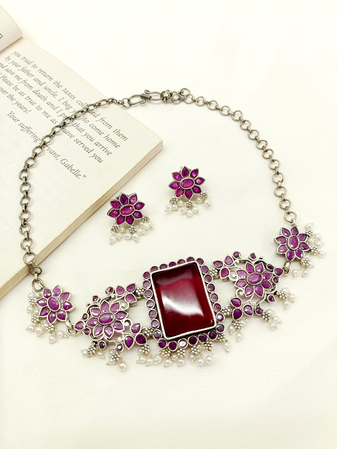Sehar Ruby Oxidized Choker Set - qivii