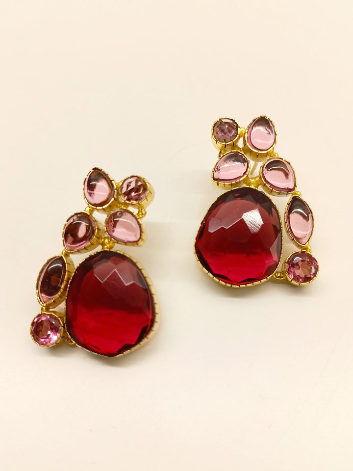 Elise Rose Pink Boutique Earrings with Gold Plated Brass Metal 