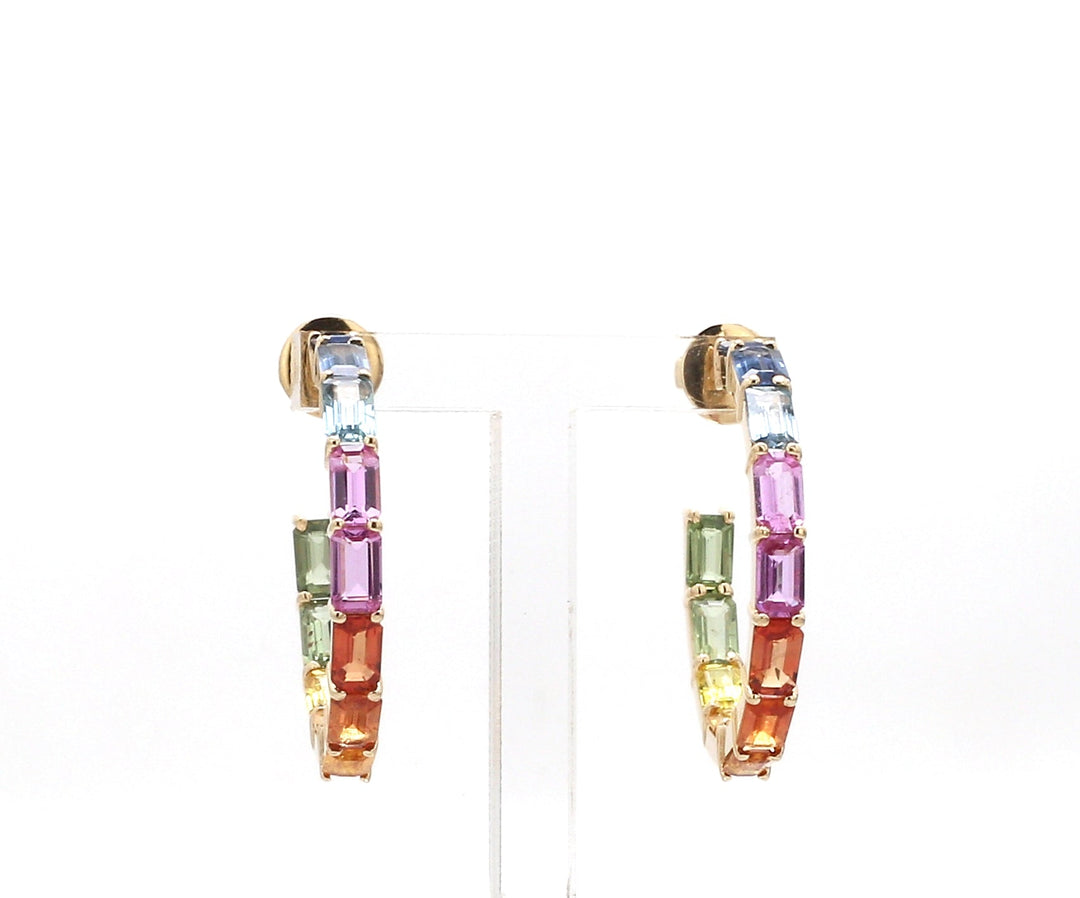 Rainbow Sapphire Thin Octagon Hoops - qivii