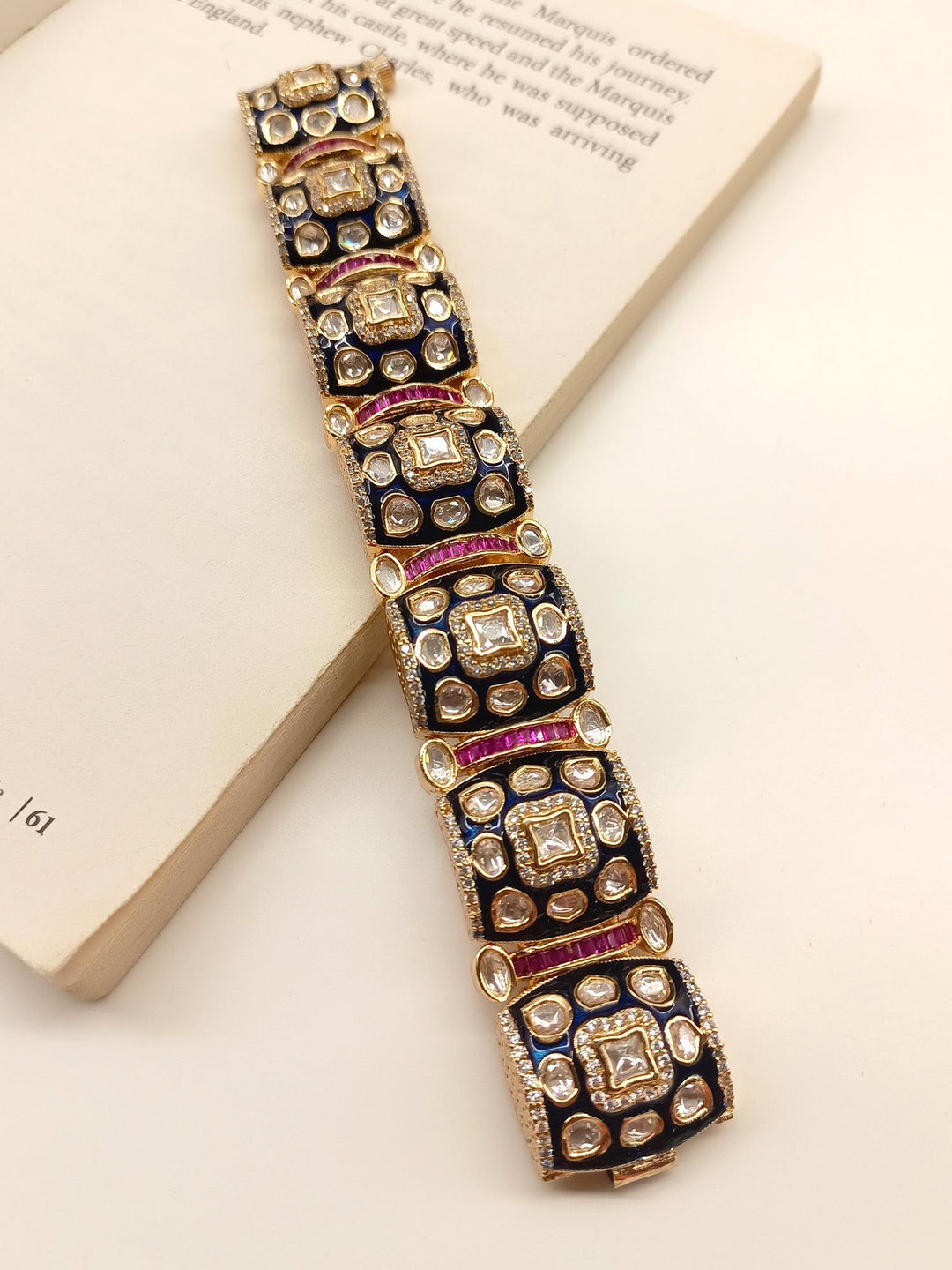 Tamanna Navy Blue Kundan Bracelet - qivii