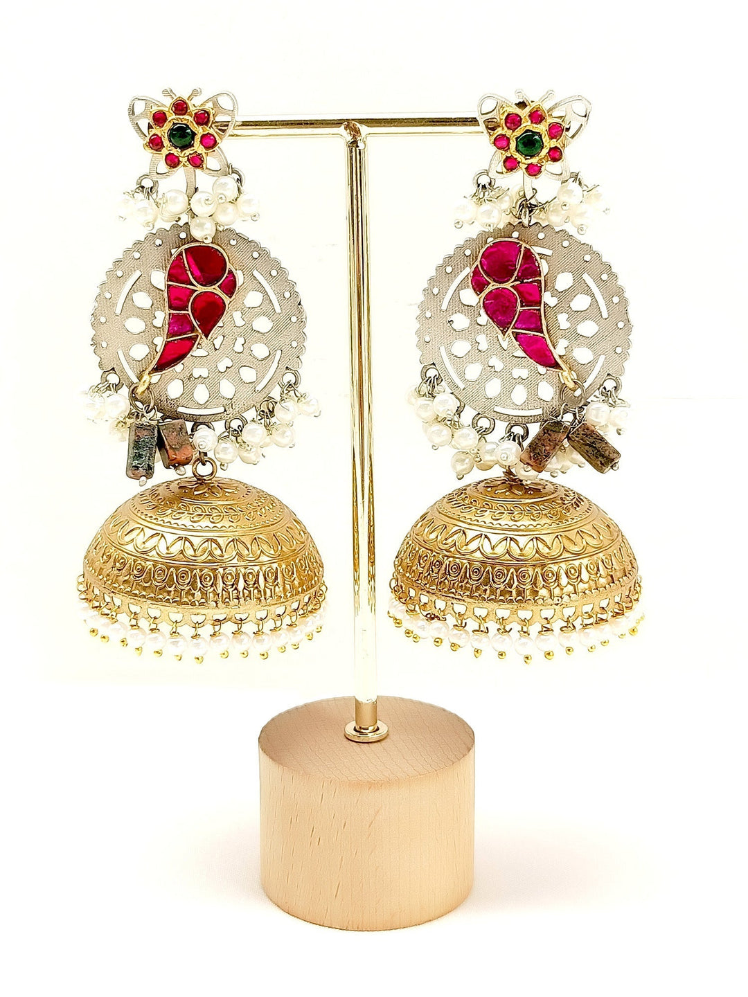  Inara Majenta boutique jhumki crafted from gold plated brass metal with traditional designs