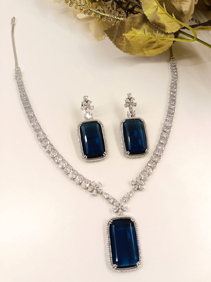 Ileana Blue Sapphire American Diamond Set with matching earrings and necklace