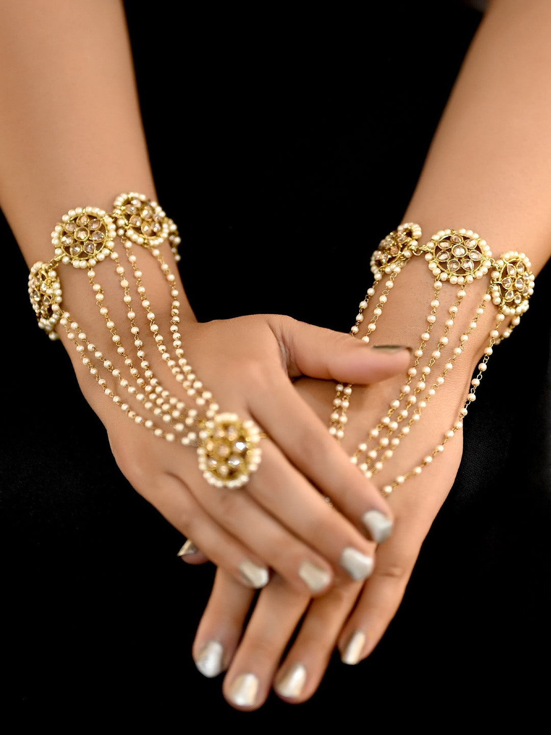 Jayati Copper Polki Stone Hathphool Set Of 2 - qivii