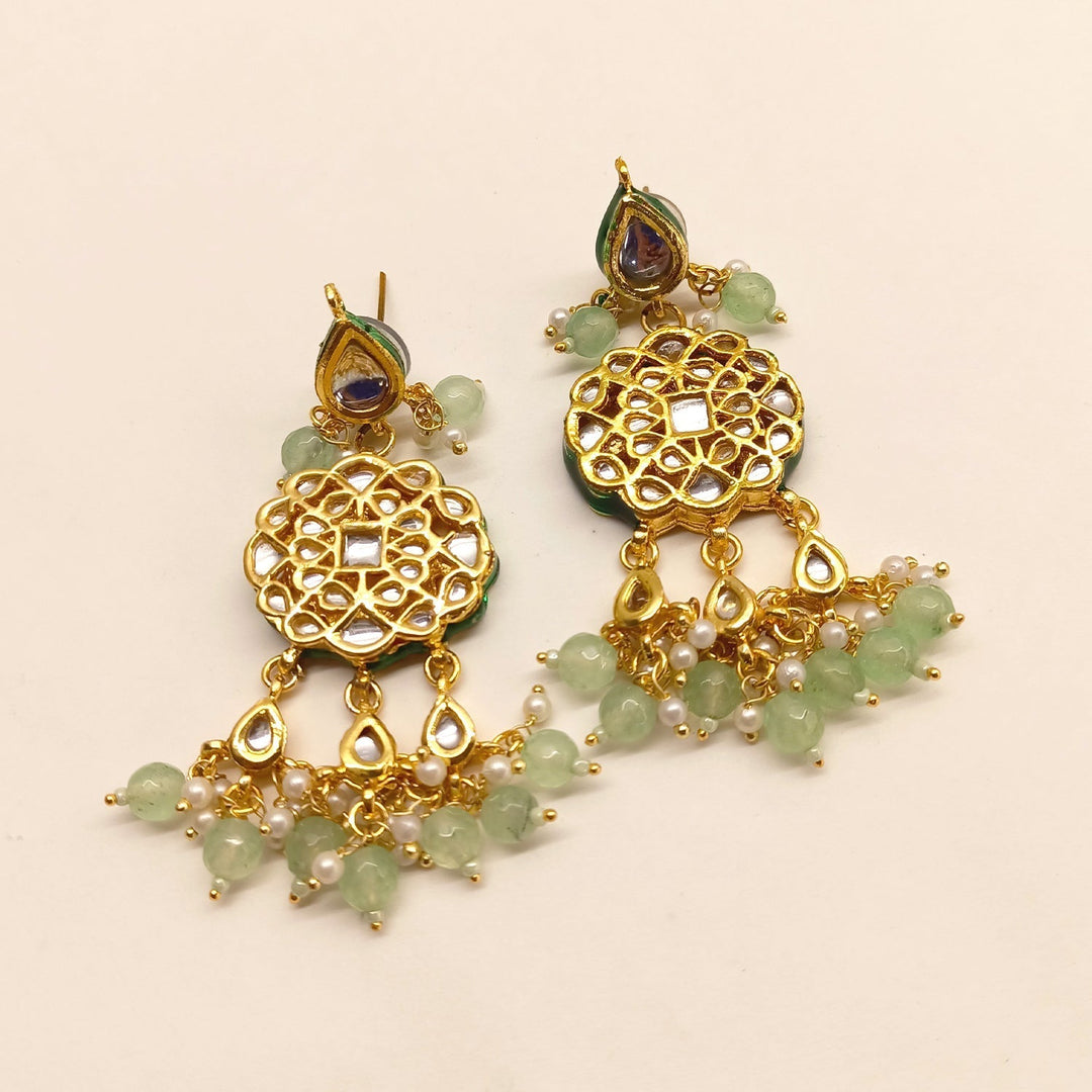 Handcrafted Samiksha Mint Green Beads Kundan Earrings with intricate detailing and elegant design