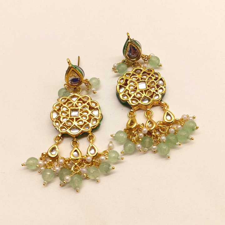 Handcrafted Samiksha Mint Green Beads Kundan Earrings with intricate detailing and elegant design
