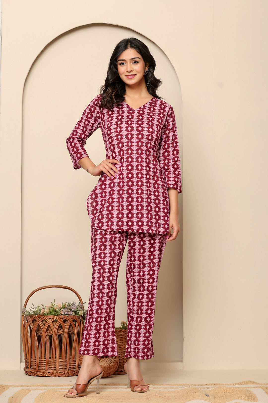 Pink Printed Cotton Coord Set - qivii