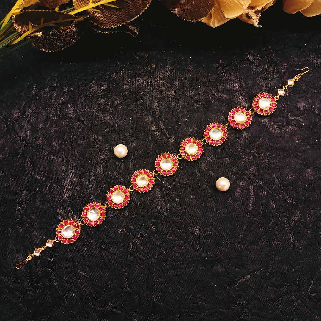 Shashi Rose Pink Gold Plated Kundan Sheesh Phool - qivii