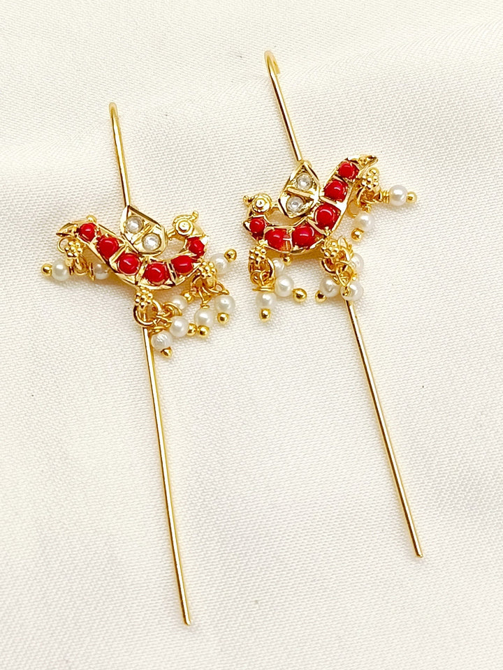 Jeenal Red Gold Plated Kundan Ear Cuff [ Price is for Pair ] - qivii