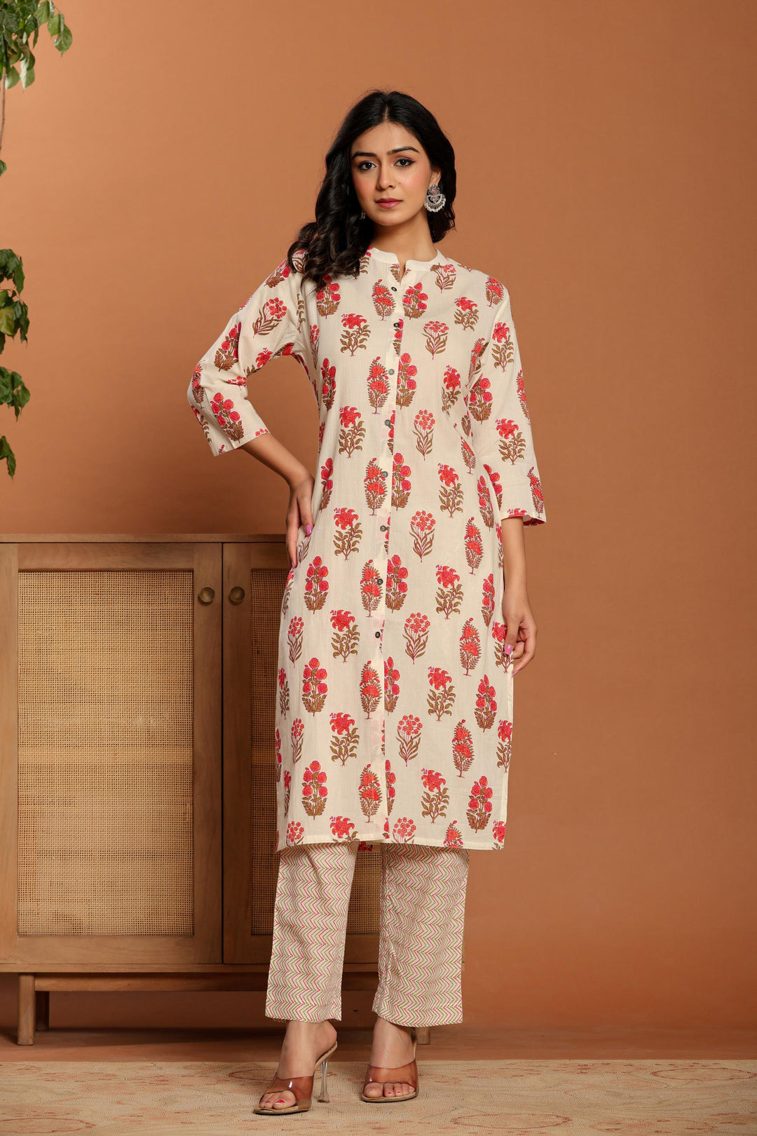 White Printed Cotton Kurta Set - qivii