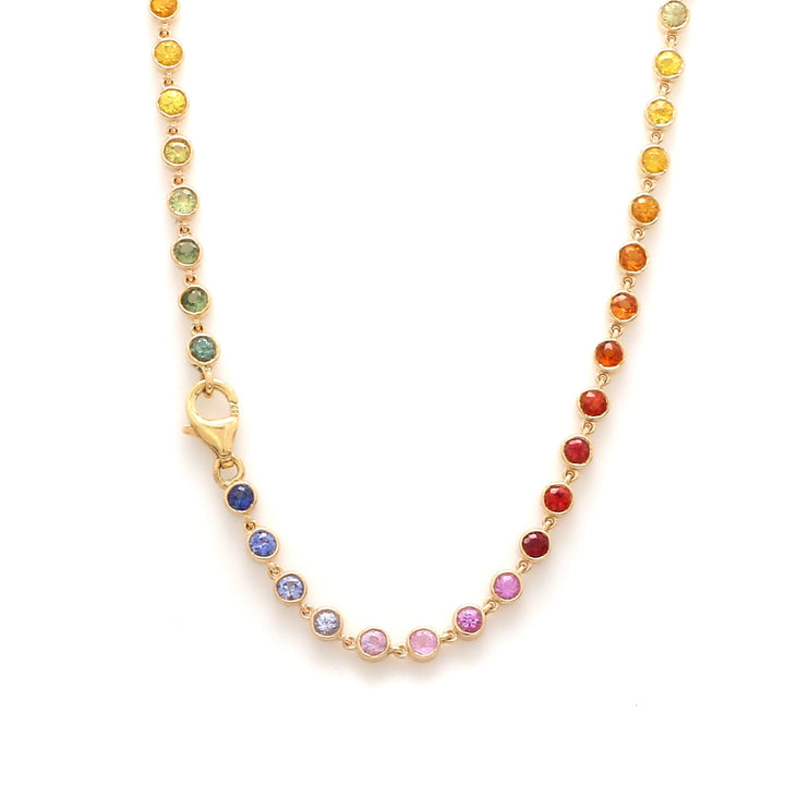 Rainbow Sapphire Bezel Set Link Necklace - qivii