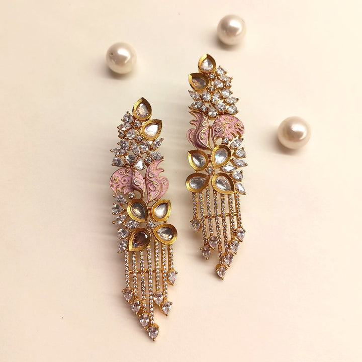  Elegant and exquisite Pinky Pink diamond work earrings with intricate meenakari work 