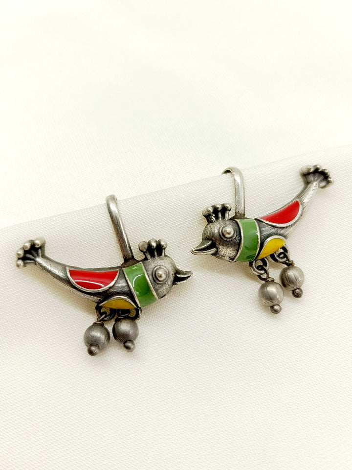 Tahira Multi Colour German Silver Bird Oxidized Earcuff - qivii