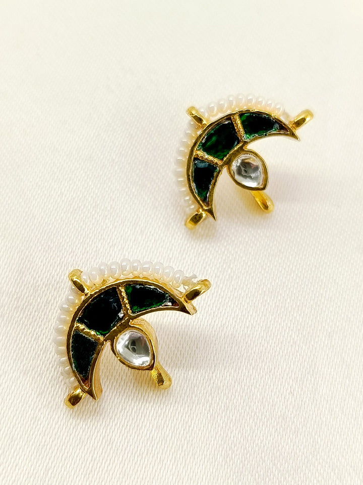 Twisha Small Green Gold Plated Kundan Ear Cuff [ Price is for Pair ] - qivii