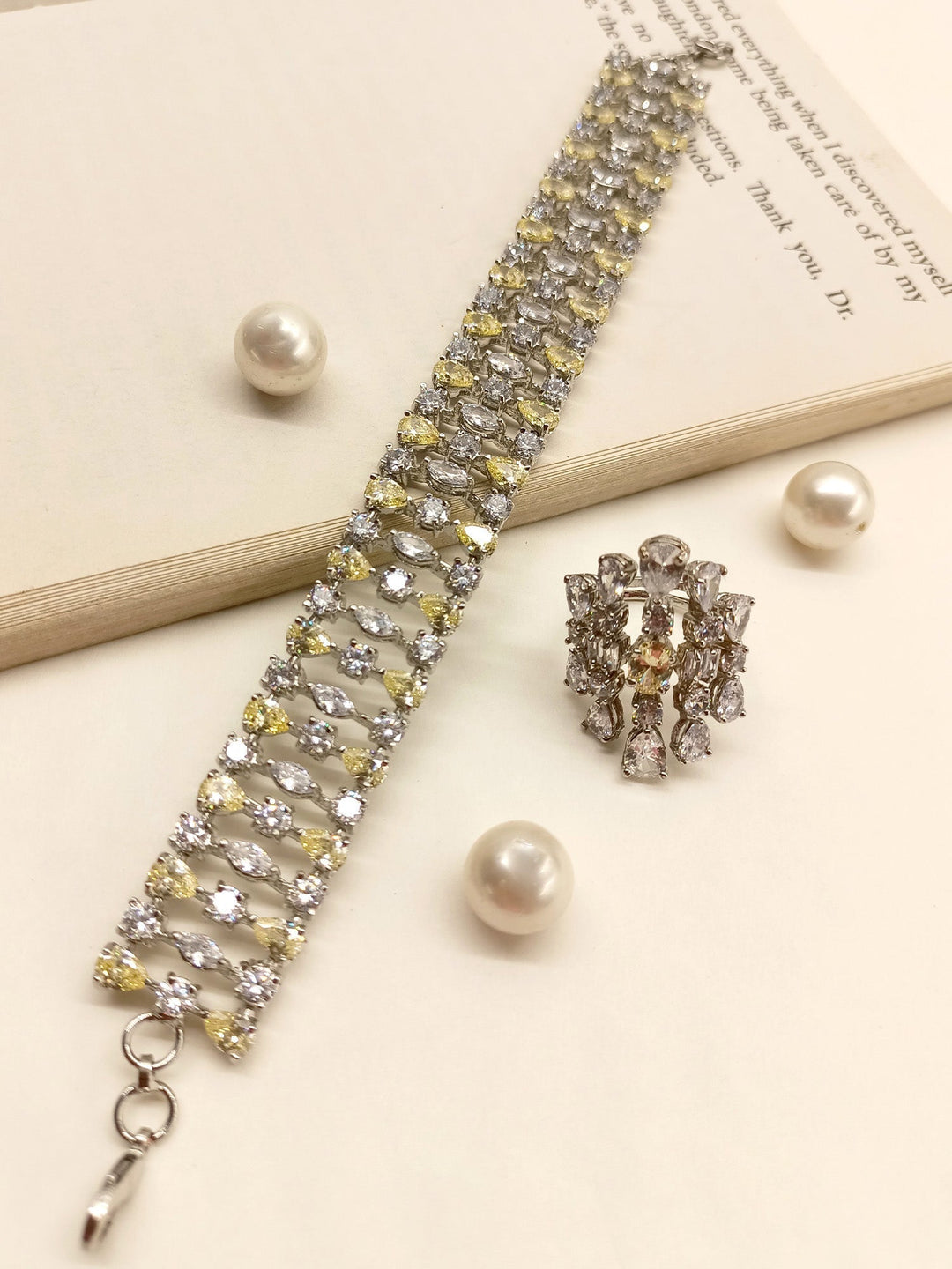 Conoidal American Diamond Bracelet With Finger Ring - qivii