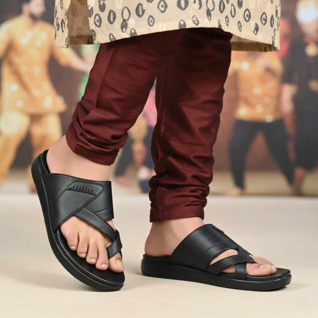 FRANKY GS44 Men's BLACK Chappal/Flip flop/Slipper Extra Soft Cushion Chappal/Slipper/ Ethnic Wear Leather Navratri Fashion Footwear. - qivii
