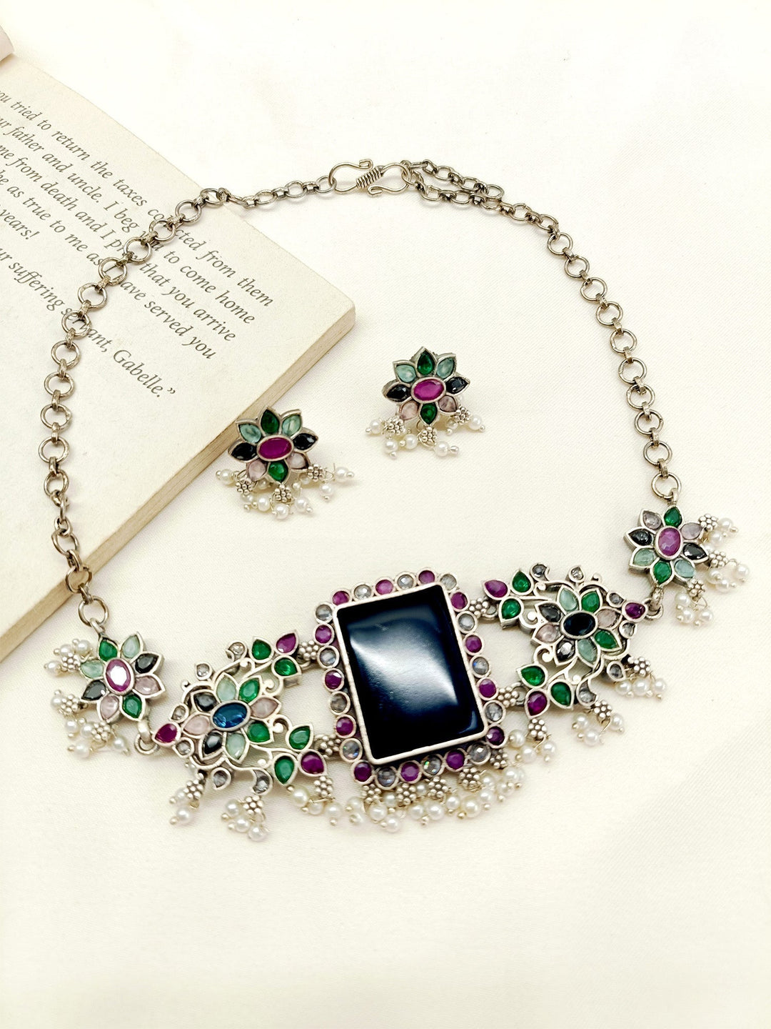 Samakshi Multi Colour Oxidized Choker Set - qivii