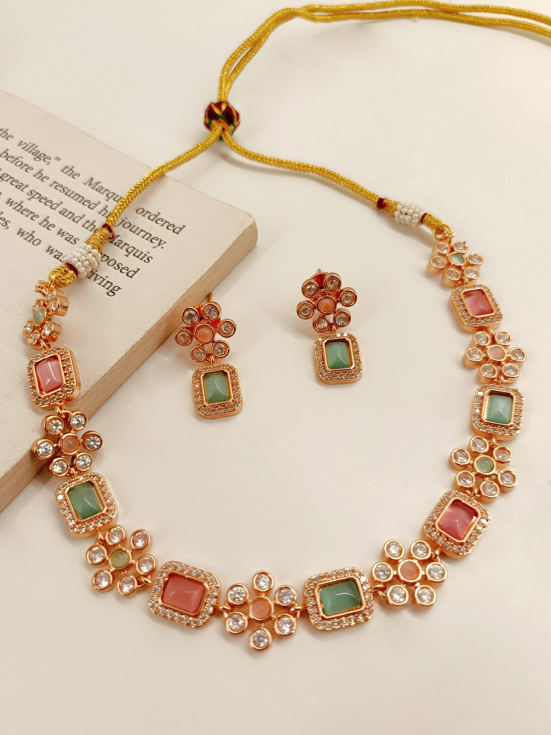 Janki P & G American Diamond Necklace Set - qivii