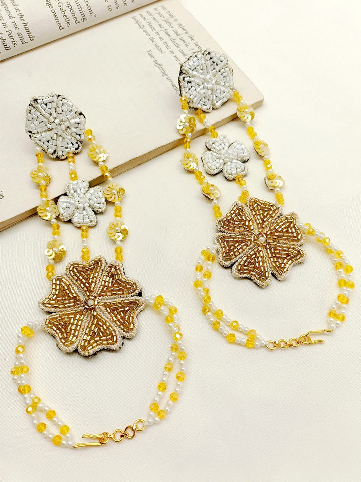 Aarzoo Yellow Handmade Hathphool Set Of 2 - qivii