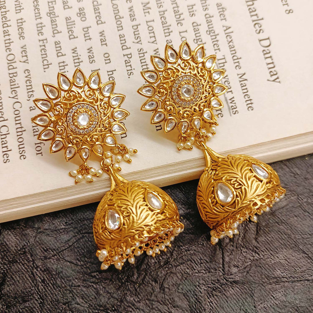 Aashiyana White Stone Gold Plated Kundan jhumki earrings for women