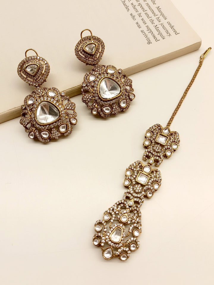 Maitreyi Diamond Polki Earrings With Teeka - qivii