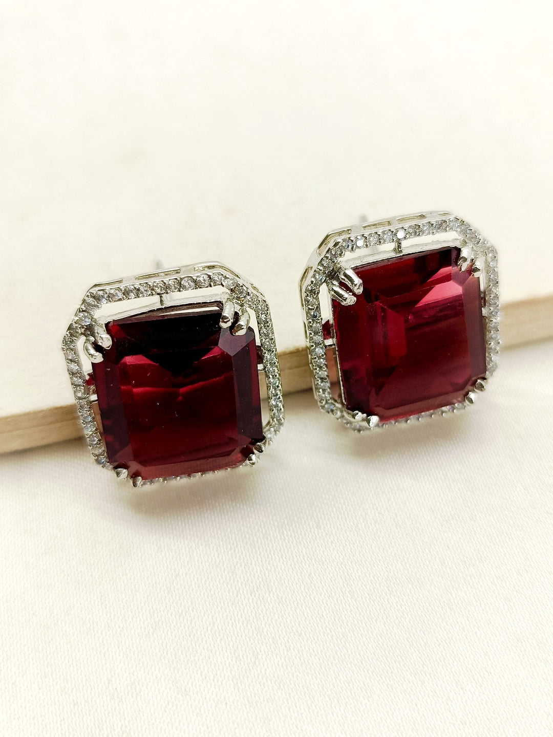 Karishma Rose Pink American Diamond Silver Plated Tops with stunning pink sapphire stone 