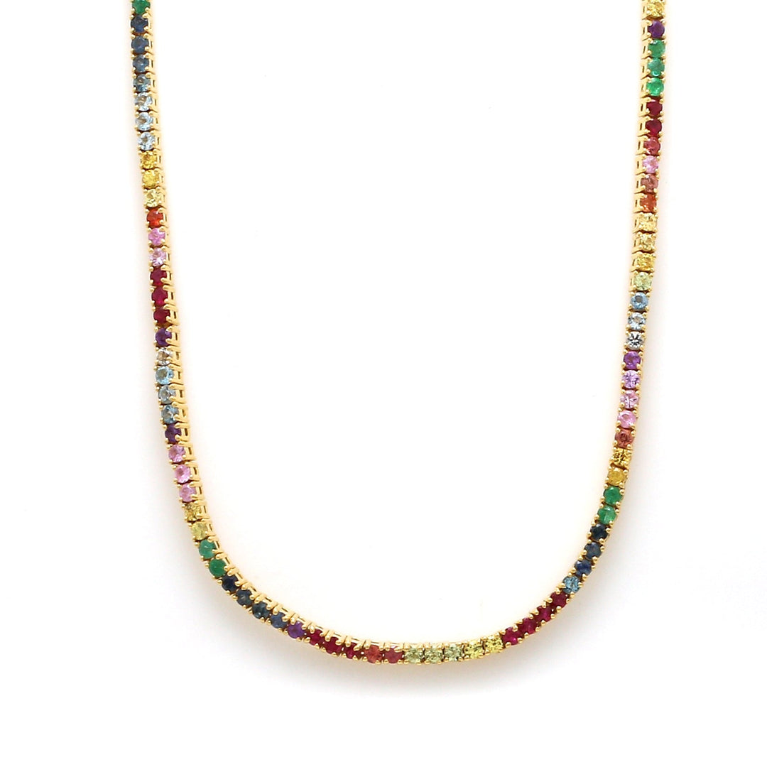 Rainbow Gemstone Random Tennis Necklace - qivii