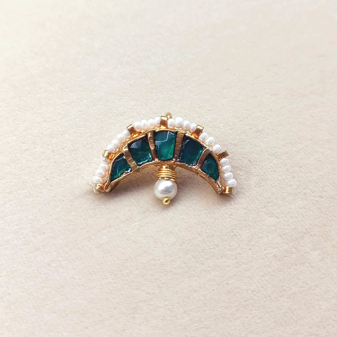 Bhavya Big Green Gold Plated Kundan Ear Cuff [ Price is for Pair ] - qivii