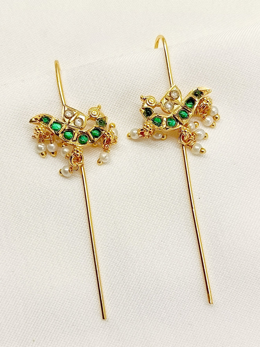 Gold plated brass metal ear cuff with stunning peacock motifs 