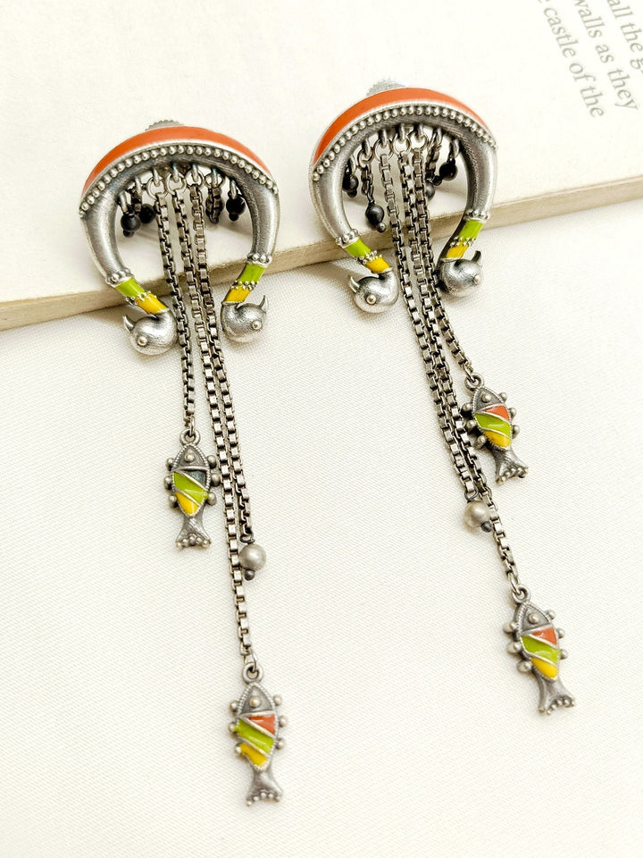 Anfisa Multi Colour German Silver Oxidized Earrings - qivii