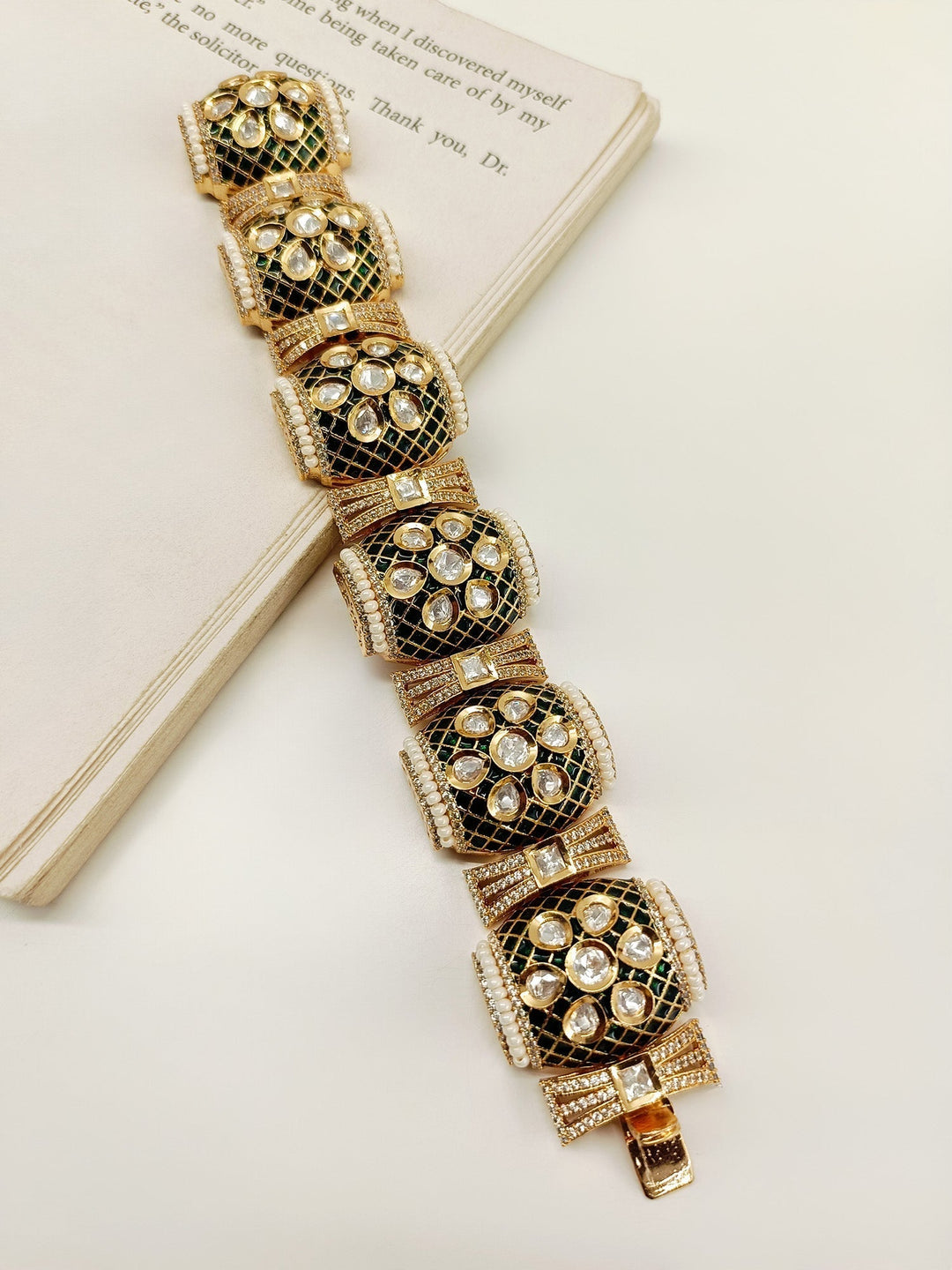Niyati Green Kundan Bracelet - qivii