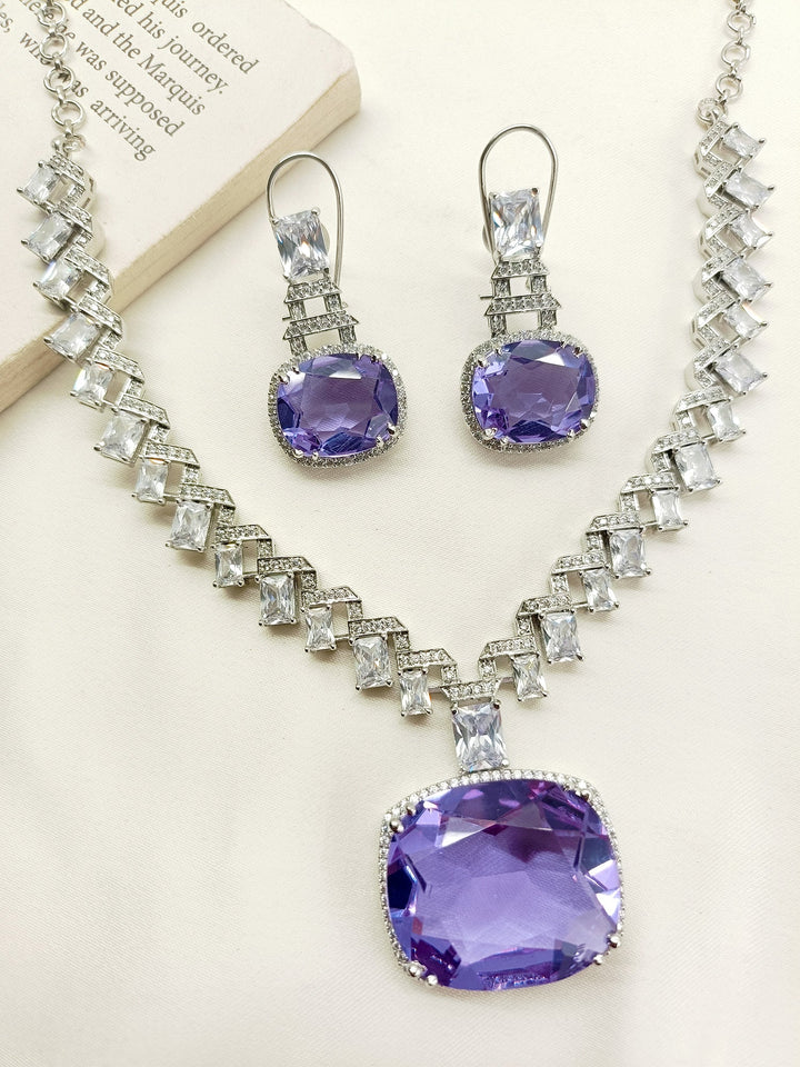 Zora Lavender American Diamond Necklace Set - qivii