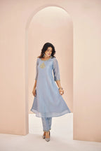 Teal Blue Organza Salwar Suit