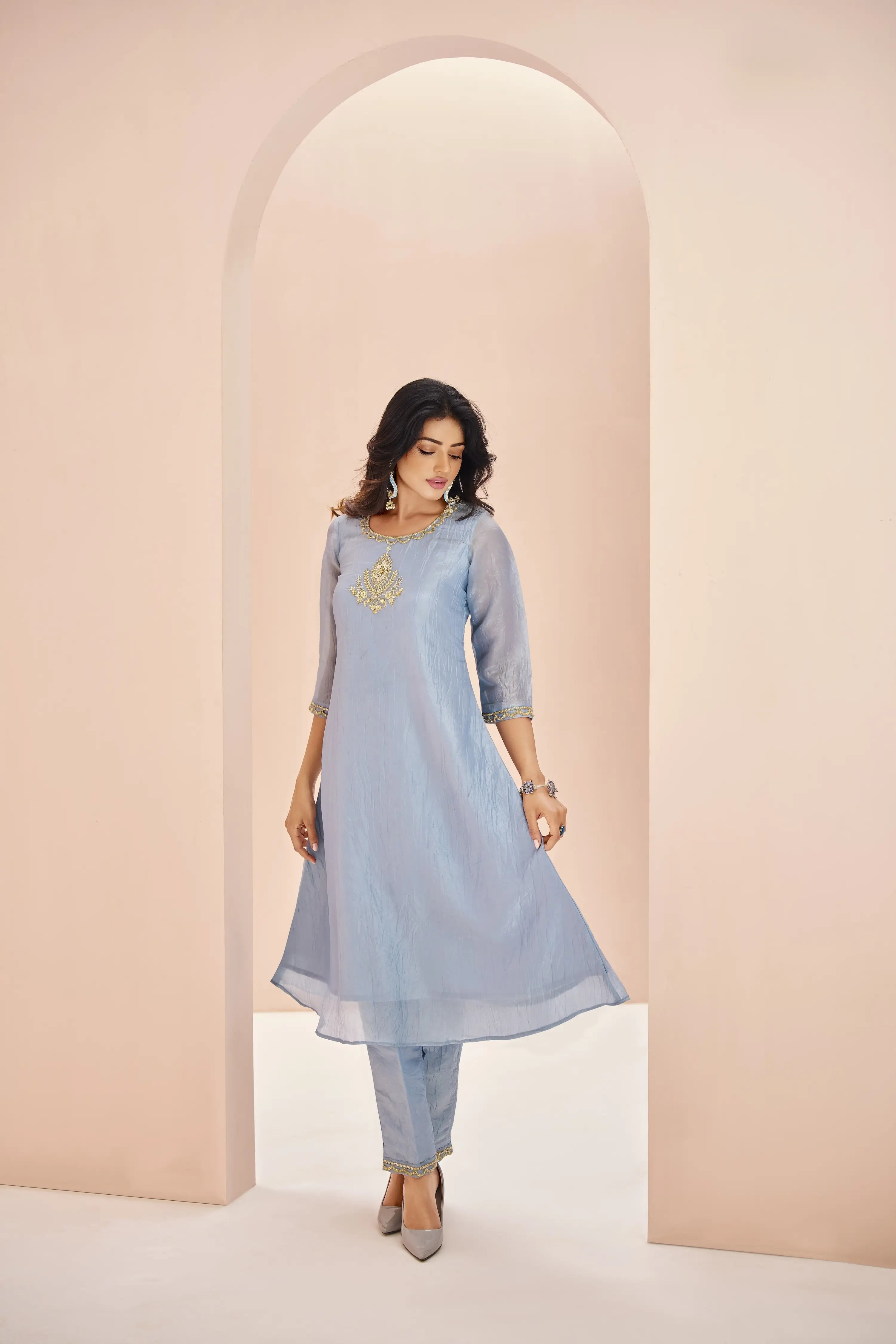 Teal Blue Organza Salwar Suit
