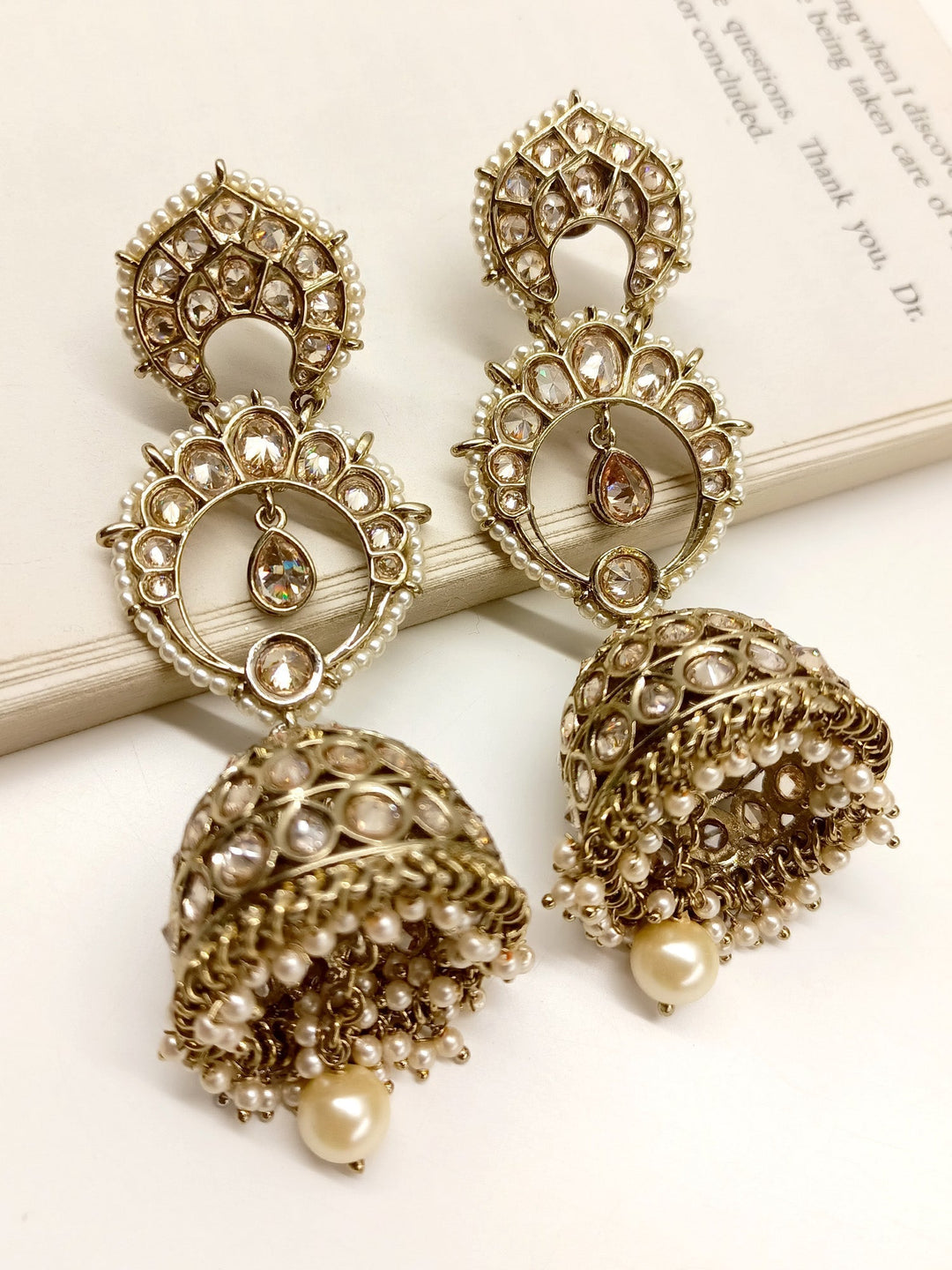 Beautiful Rosie Copper Polki Jhumki earrings with intricate traditional Indian design