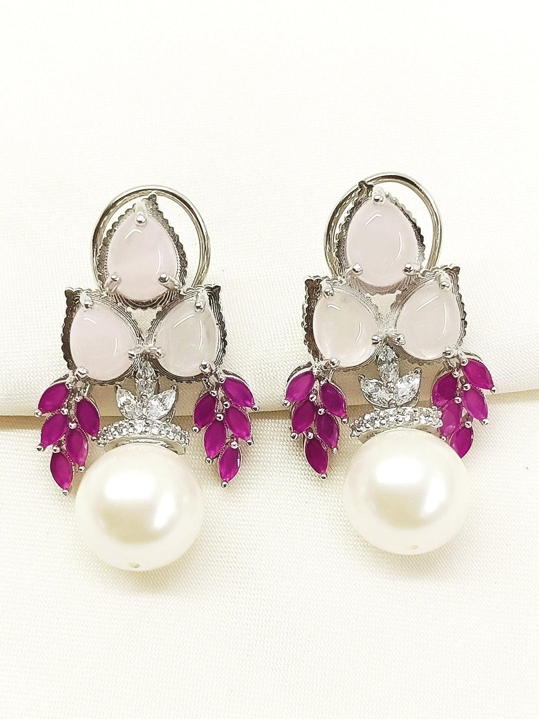 Gatrika Baby Pink 92.5 Silver Natural Stone Tops - qivii