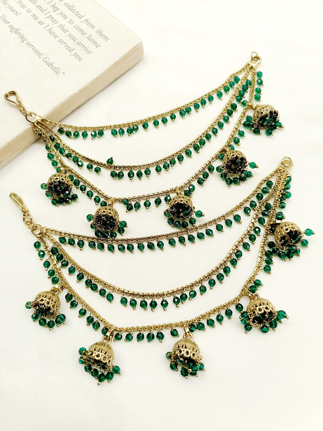 Bhavni Green Traditional Ear Chain - qivii