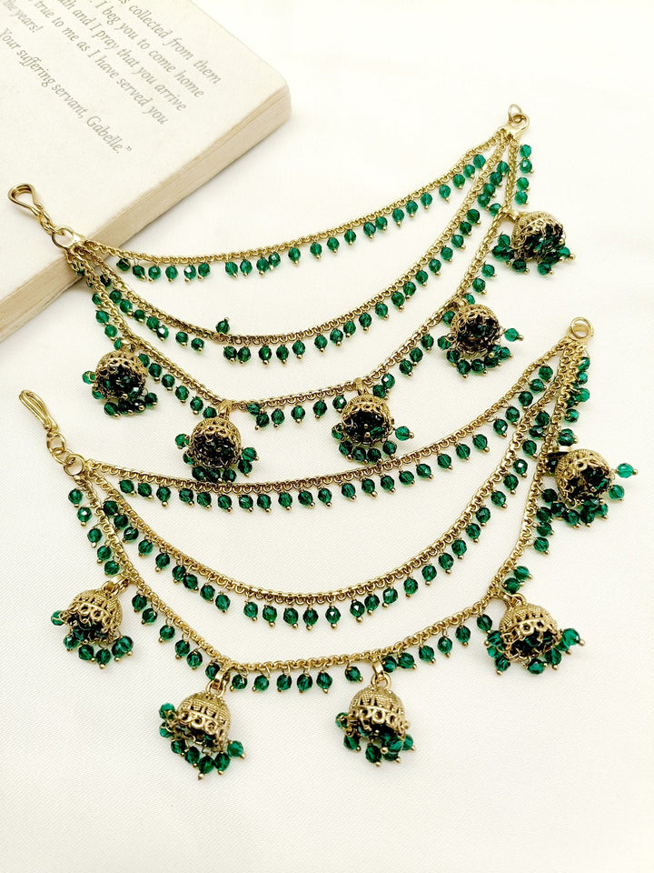 Bhavni Green Traditional Ear Chain - qivii