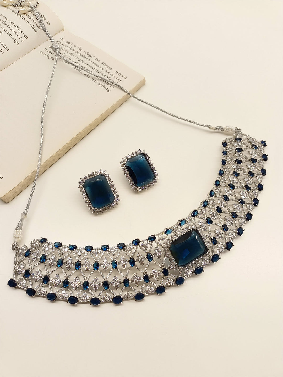 Stunning Navy Blue American Diamond Necklace Set for elegant occasions