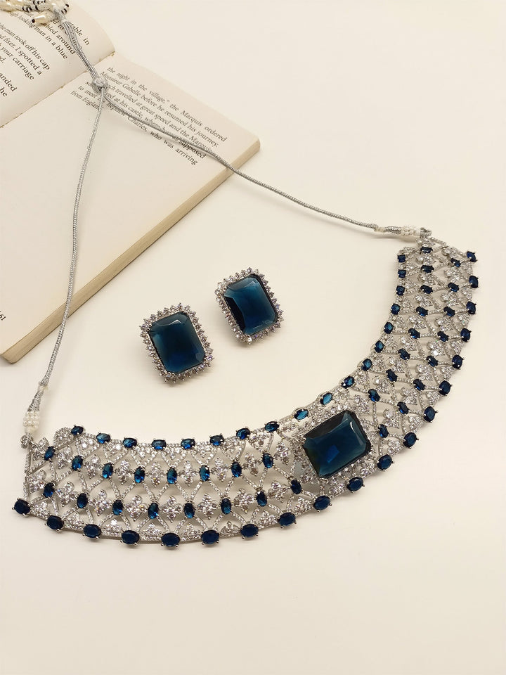 Stunning Navy Blue American Diamond Necklace Set for elegant occasions