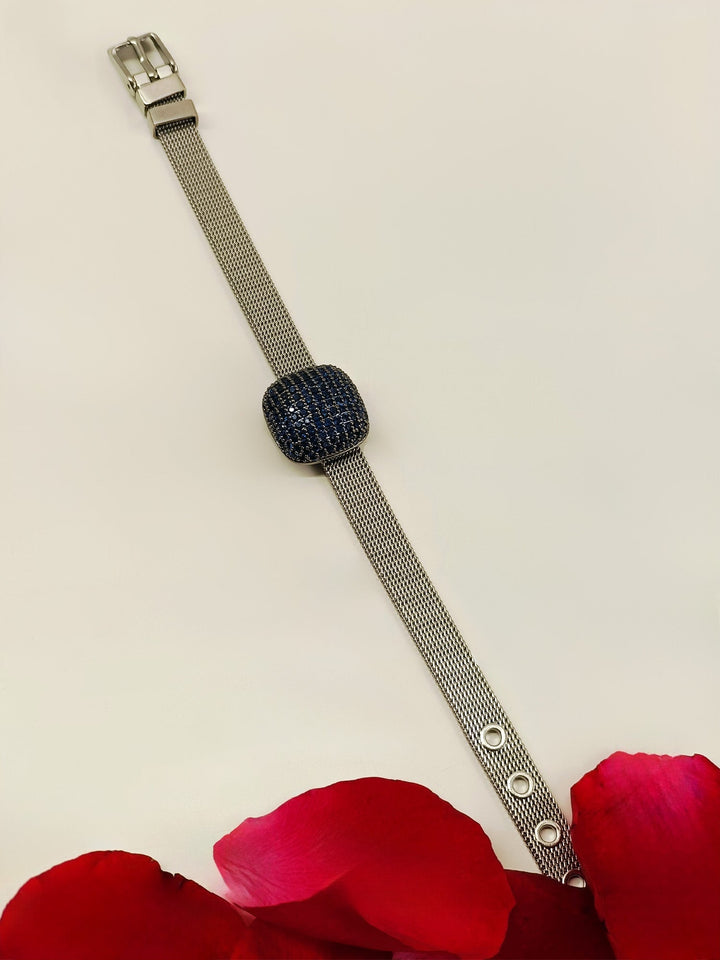 Vish Blue Sapphire Square Shape Victorian Bracelet - qivii