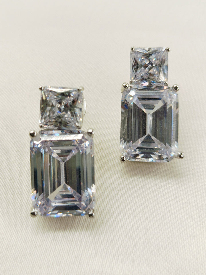 Close-up of elegant Rohini White American Diamond Tops with black polish brass metal and genuine American diamonds, creating a sparkling and sophisticated look 