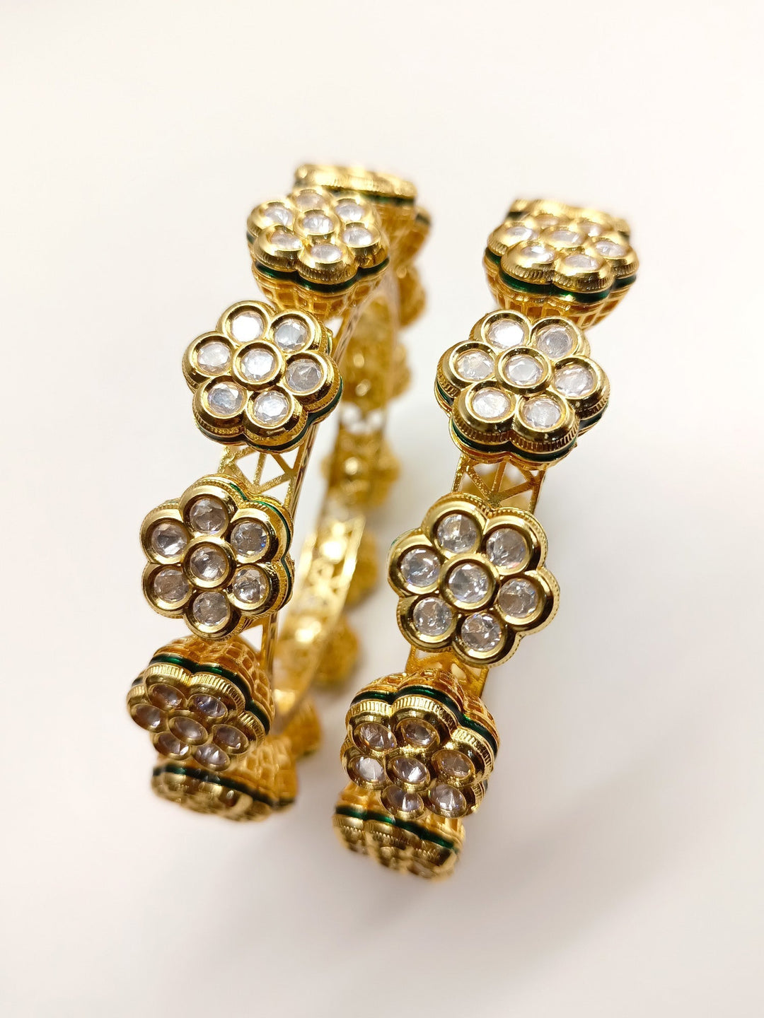 Sumitra White Kundan Kada Set Of 2 - qivii